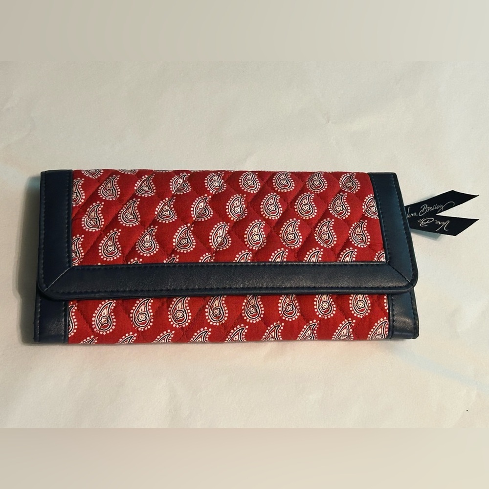 RETIRED Vera Bradley Red Paisley Bandana Pattern Trifold Wallet NWOT